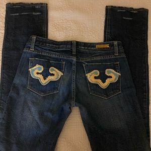 Brand new RF Rock by Express jeans with design on back pockets, worn only once